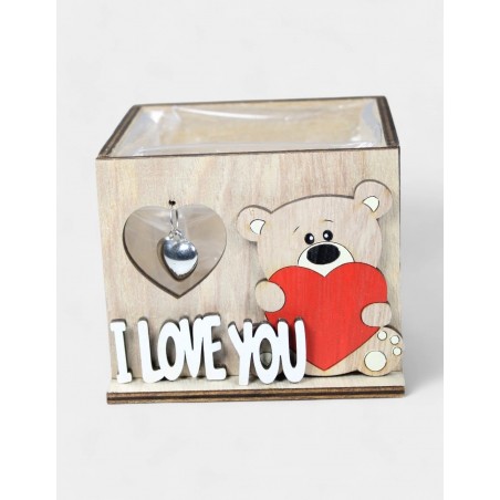 caja madera oso corazón